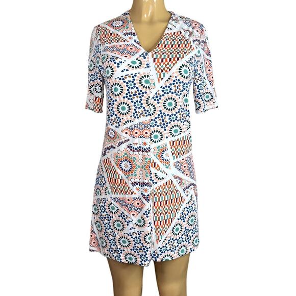 Cynthia Steffe 1/2 Sleeve Geometric Jersey Mini Dress Size Small - Picture 1 of 11